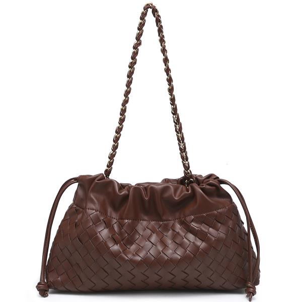 WOVEN TEXTURED DRAWSTRING SHOULDER BAG