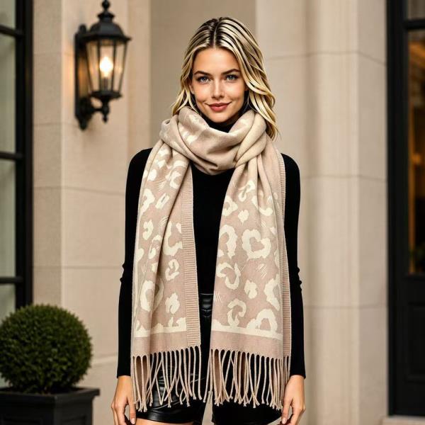 LEOPARD PRINT FRINGE OBLONG SCARF