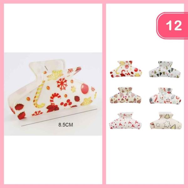 CHRISTMAS PATTERN HAIR CLAW CLIP (12 UNITS)