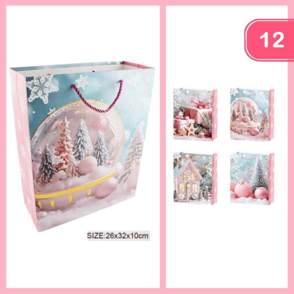 CUTE PINK CHRISTMAS GIFT BAG (12 UNITS)