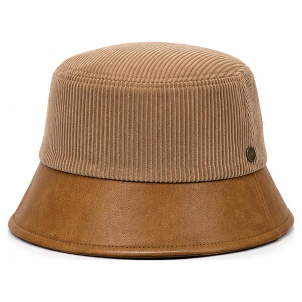 CORDUROY FAUX LEATHER TWO TONE BUCKET HAT