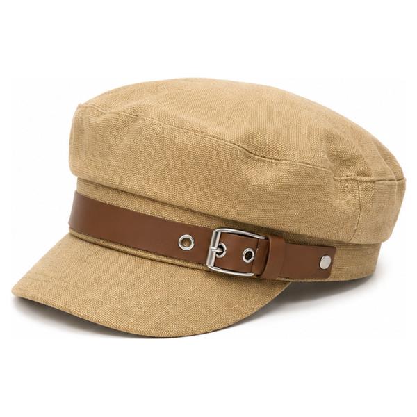 LINEN BLEND BUCKLE STRAP NEWSBOY CAP