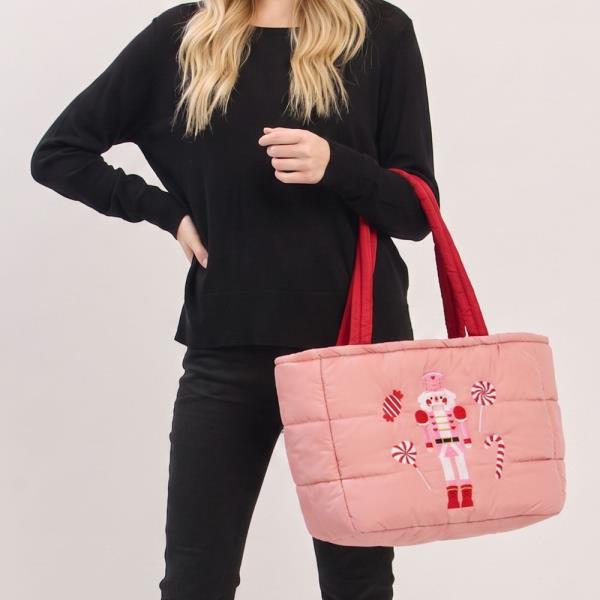 CANDY NUTCRACKER QUILTED PUFFER TOTE