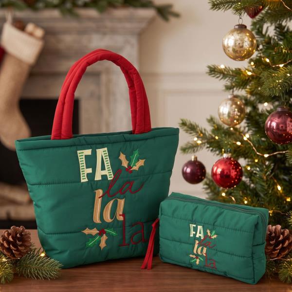 FA LA LA CHRISTMAS QUILTED PUFFER TOTE