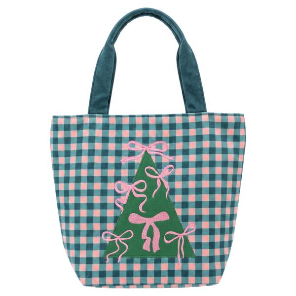 PINK BOW TREE GINGHAM TOTE
