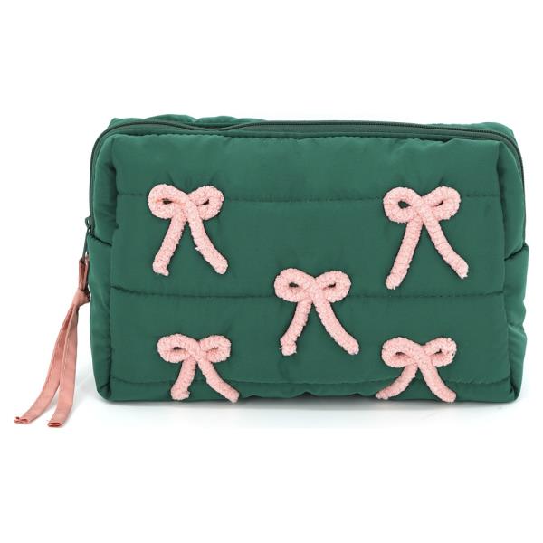PINK BOWS QUILTED PUFFER POUCH