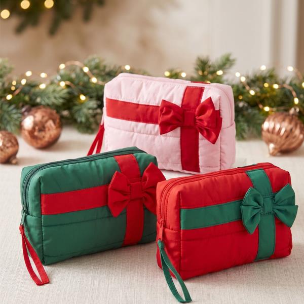 BOW ACCENT GIFT BOX QUILTED PUFFER POUCH