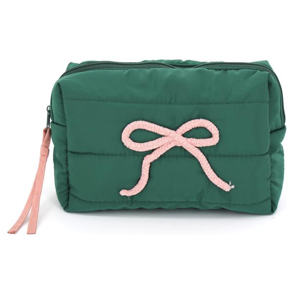 PINK BOW QUILTED PUFFER POUCH