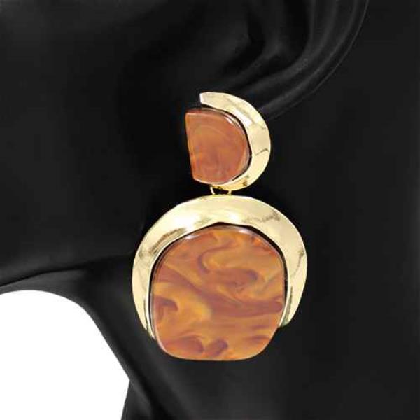 MARBLED STONE HAMMERED FRAME DROP POST EARRING