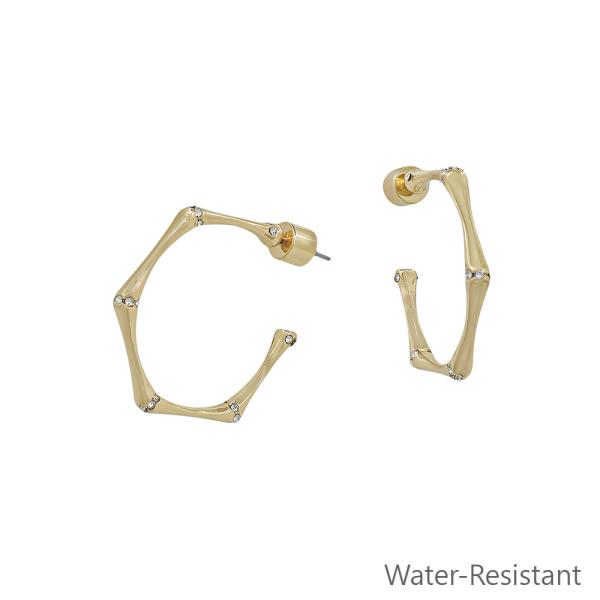 HEXAGON THIN METAL PAVE AC HOOP EARRING