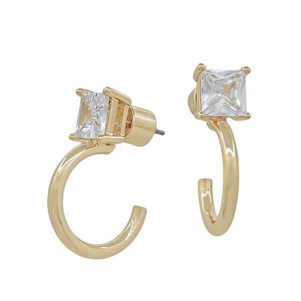 SQUARE STONE POST HOOP EARRING