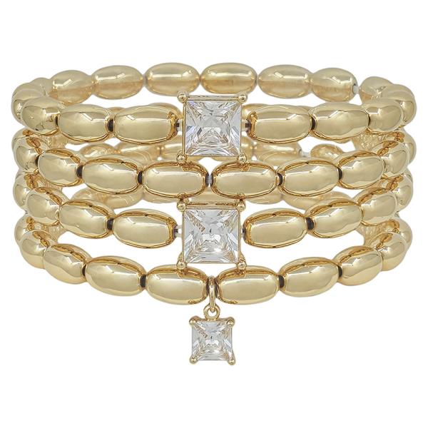 OVAL CCB W/CUBIC CHARM STRETCH BRACELET