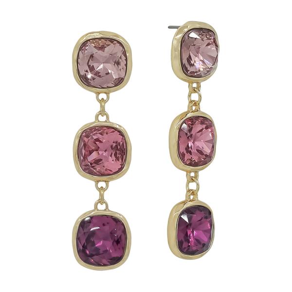 STONE COLOR MIX 3 DROP EARRING