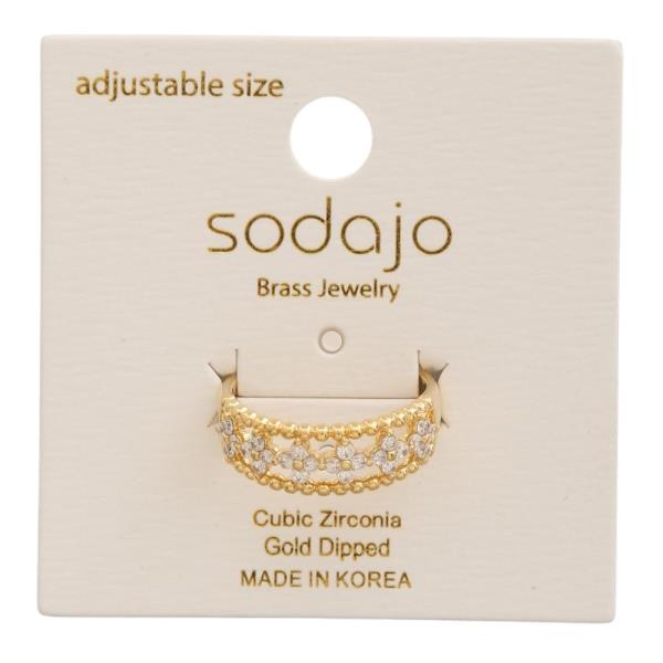 SODAJO CZ GOLD DIPPED BRASS WIDE BAND ADJUSTABLE RING