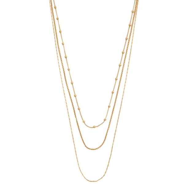 SODAJO GOLD DIPPED BRASS BEADED STATION TRIPLE LAYER NECKLACE