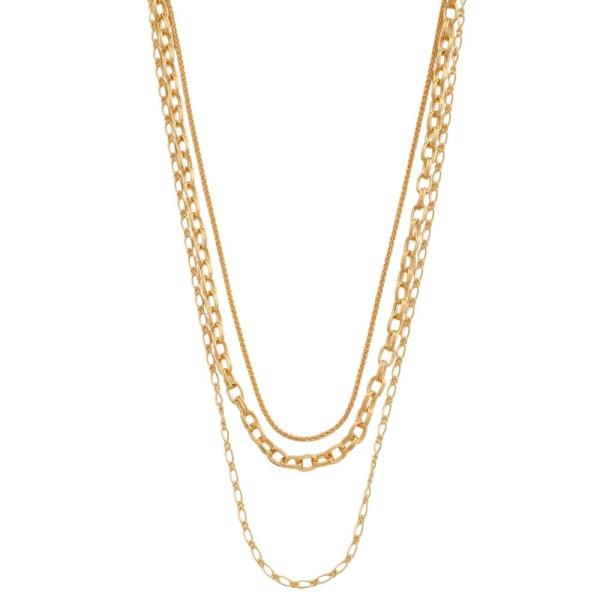 SODAJO GOLD DIPPED BRASS MIXED LINK TRIPLE LAYER NECKLACE