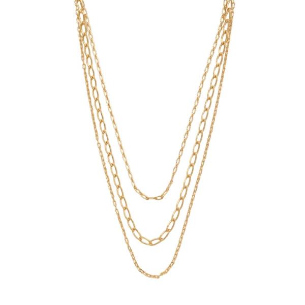 SODAJO GOLD DIPPED BRASS MIXED CHAIN TRIPLE LAYER NECKLACE