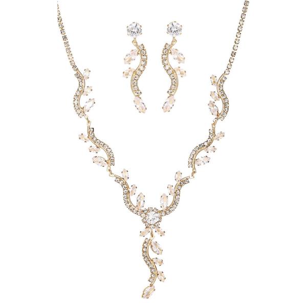 CZ RHINESTONE MARQUISE VINE EARRING NECKLACE SET
