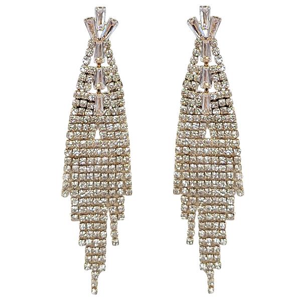 CZ RHINESTONE CROWN TASSEL POST EARRING