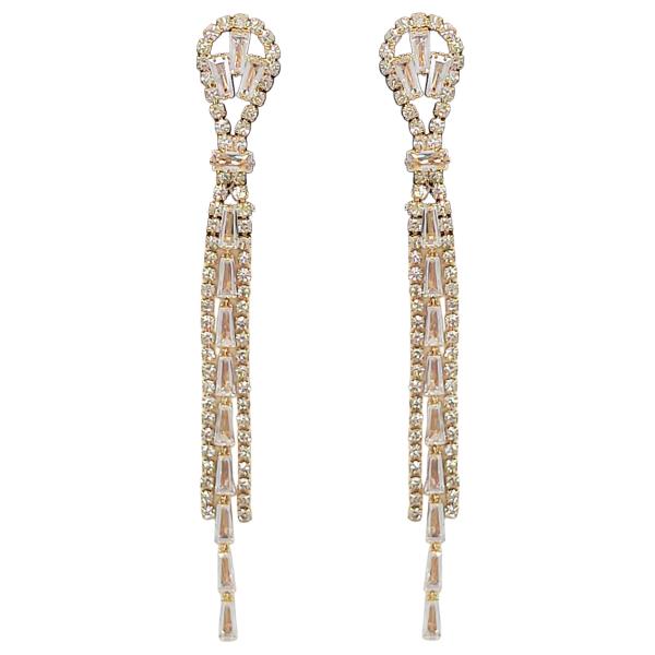 CZ RHINESTONE CRYSTAL BOW LINEAR EARRING