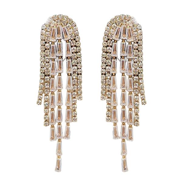 CZ RHINESTONE TRAPEZOID LONG EARRING