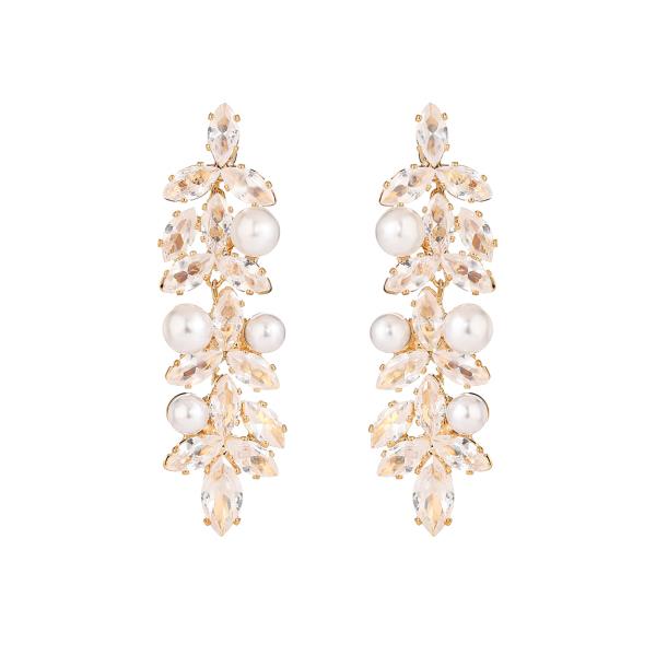 CZ LEAF PEARL MARQUISE EARRING