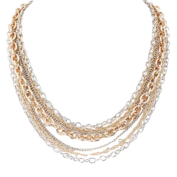 MULTI STRAND MIXED LINK CHAIN NECKLACE