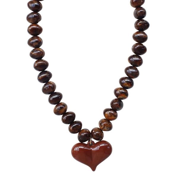 HEART PENDANT MARBLE BEAD NECKLACE
