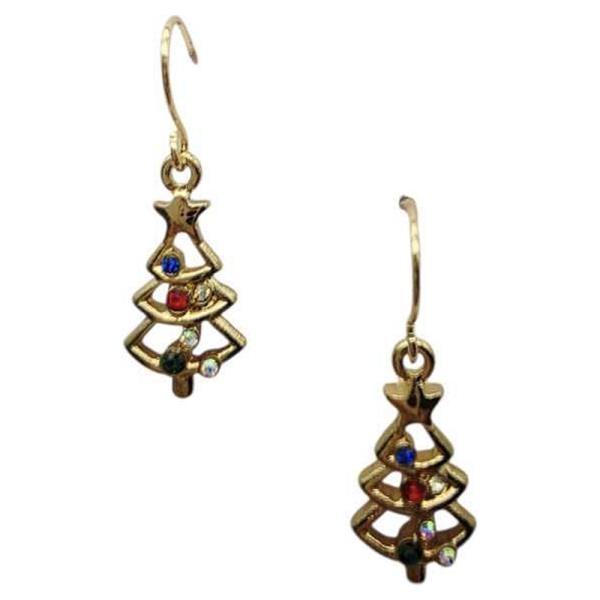 GOLD OPEN CHRISTMAS TREE CRYSTAL DROP EARRING