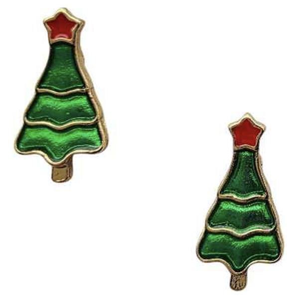 ENAMEL CHRISTMAS TREE RED STAR STUD EARRING
