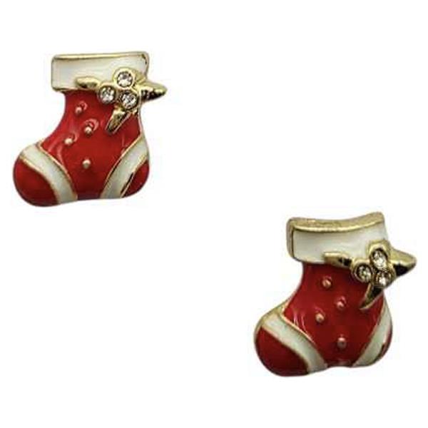 ENAMEL CHRISTMAS STOCKING CRYSTAL STUD ERARRING