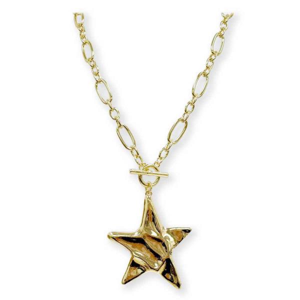 GOLD OVAL LINK STAR PENDANT TOGGLE NECKLACE