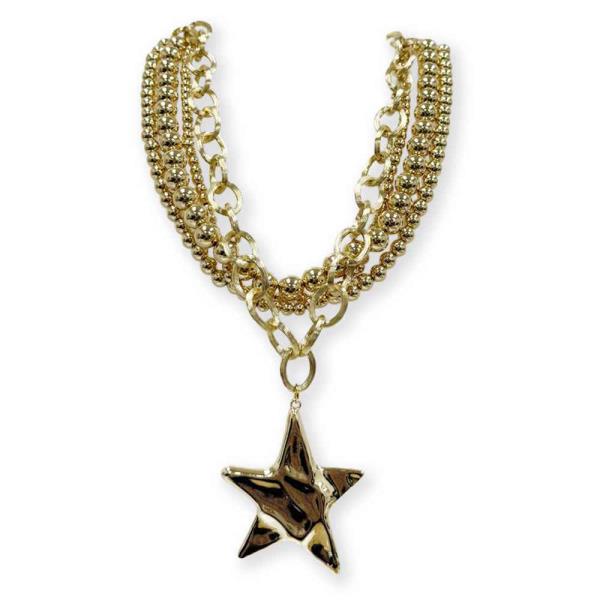 MULTI STRAND BEAD STAR PENDANT NECKLACE