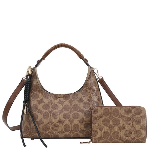 3IN1 OVAL MONOGRAM SHOULDER BAG W DRAWSTRING POUCH AND WALLET SET