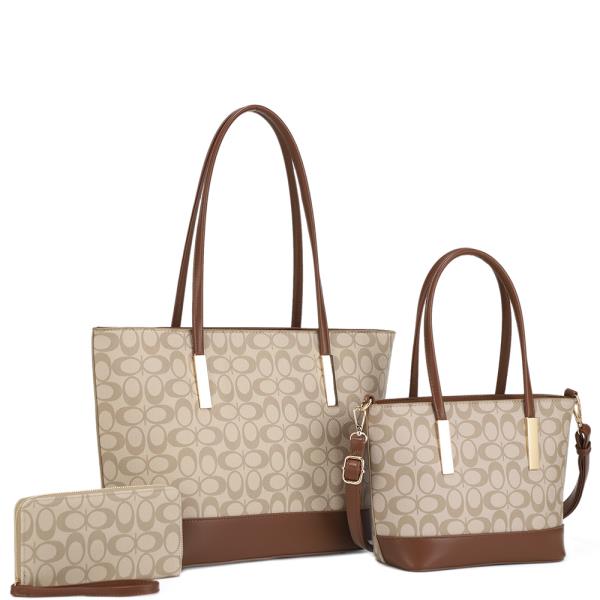 3IN1 OVAL MONOGRAM TOTE BAG W MATCHING MINI BAG AND WALLET SET