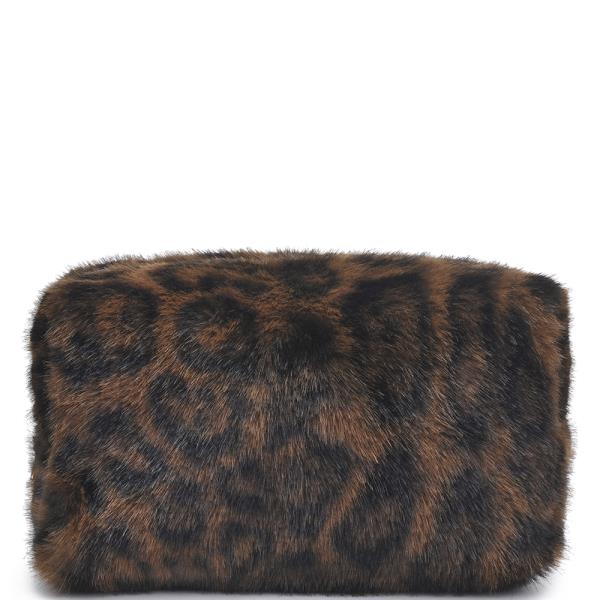 LEOPARD SOFT FUR ZIPPER POUCH BAG