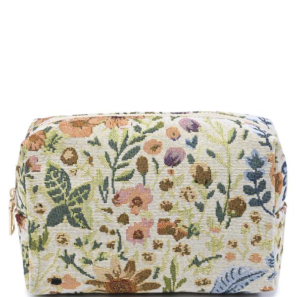 FLORAL TEXTURED ZIPPER POUCH BAG