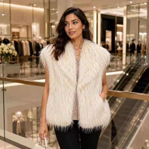 LONG HAIR FAUX FUR OPEN FRONT VEST