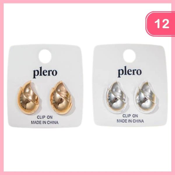 TEARDROP METAL CLIP ON EARRINGS (12 UNITS)