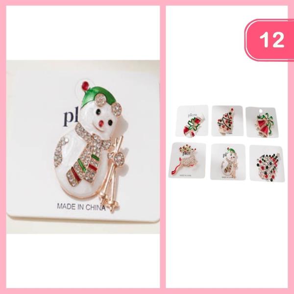 CHRISTMAS RHINESTONE BROOCH (12 UNITS)