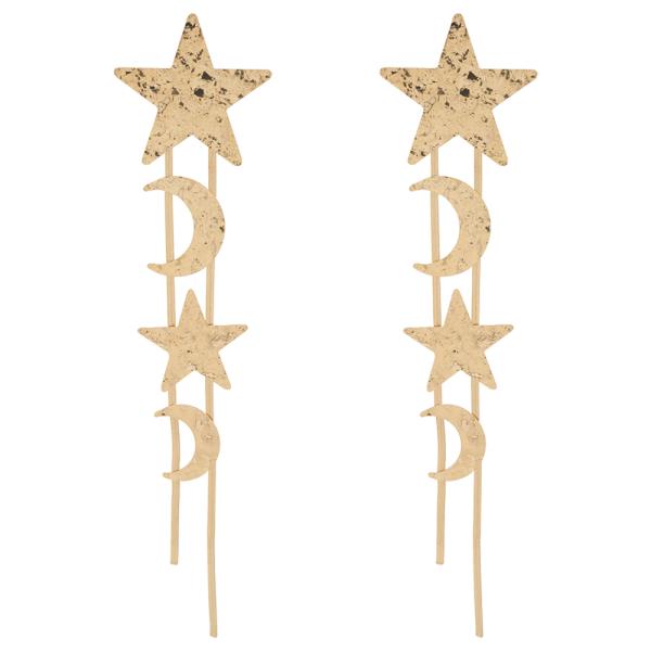 SDJ HAMMERED METAL STAR MOON LINEAR DROP EARRING