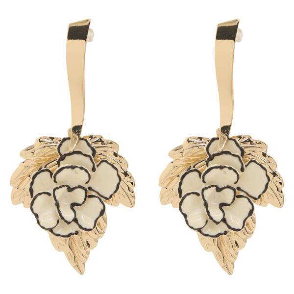 SDJ ENAMEL FLORAL TEXTURED LEAF DESIGN EARRING