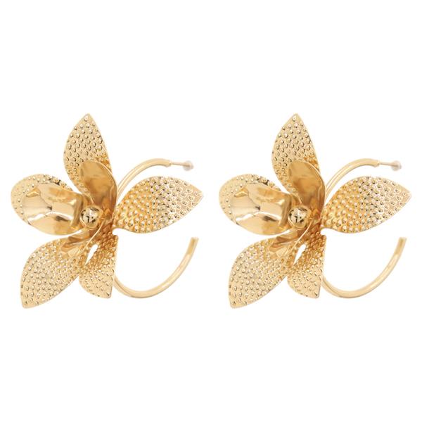 SDJ TEXTURED ORCHID FLORAL DESIGN HOOP EARRING