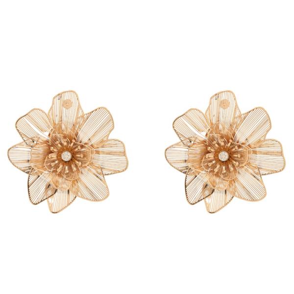 RHINESTONE METAL WIRE FLOWER STUD EARRING