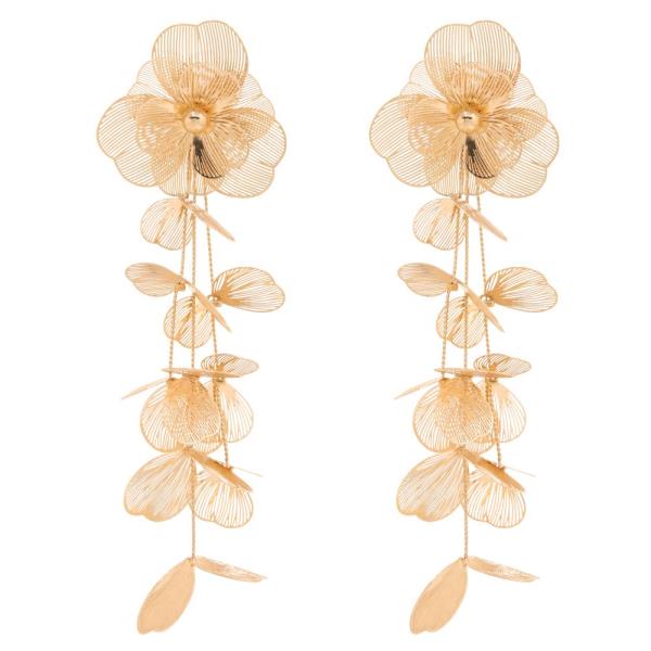 METAL WIRE FLOWER LEAF STATEMENT DROP EARRING