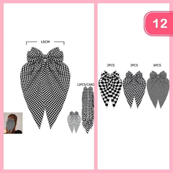 CHECKERED LONG TAIL HAIR BOW (12 UNITS)