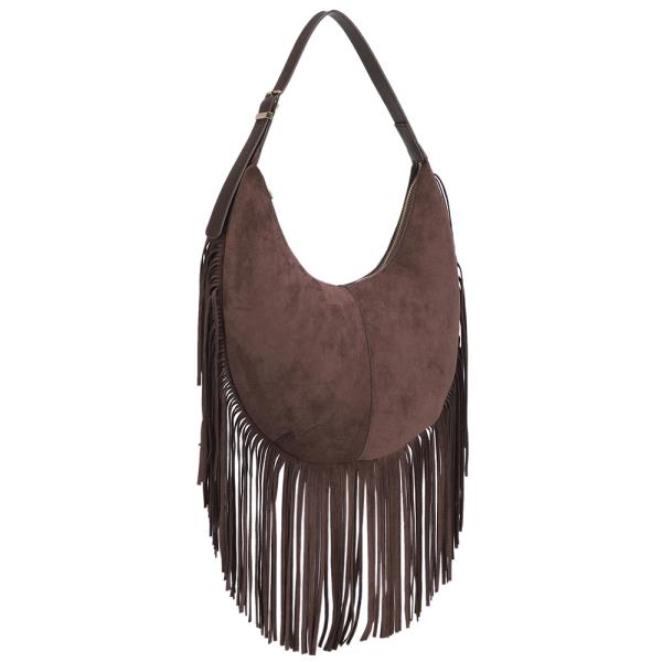 CRESCENT SHAPE LONG FRINGE SHOULDER HOBO BAG
