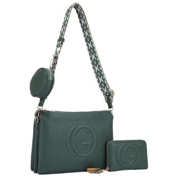 3IN1 TEXTURED DESIGN CROSSBODY W WALLET AND COIN PURSE SET
