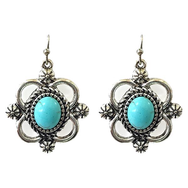 WESTERN TURQUOISE STONE FLORAL DANGLE EARRING