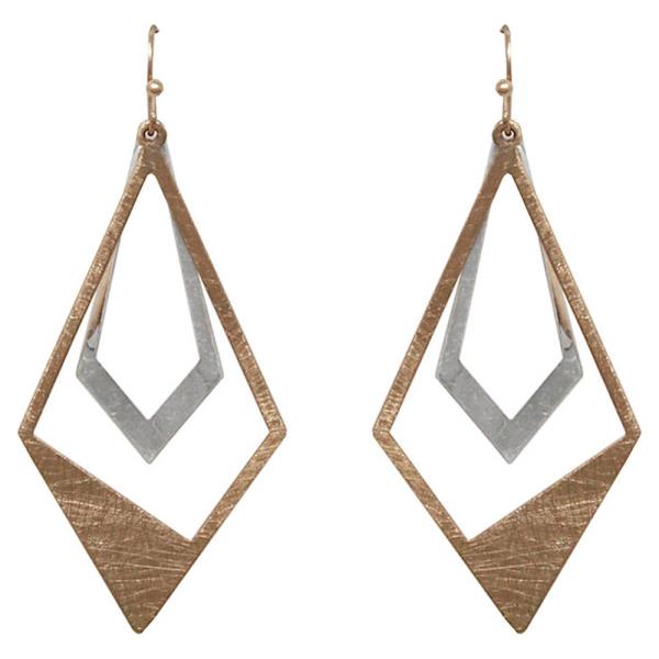 TWO TONE DOUBLE DIAMOND DANGLE EARRING